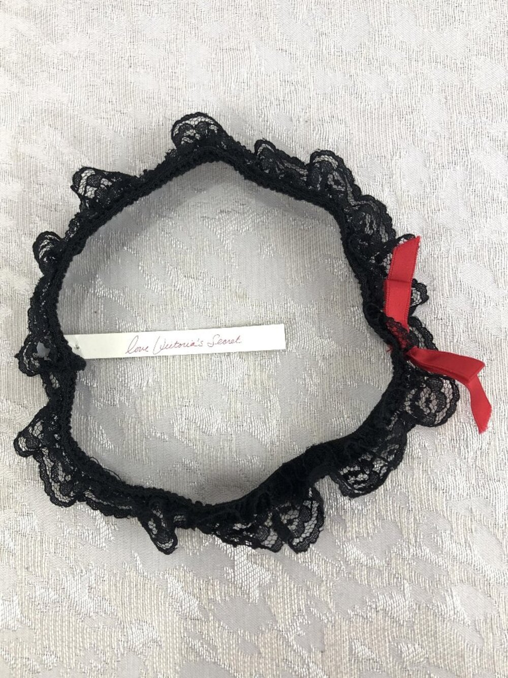 Victoria’s Secret Love Black Floral Lace Garter Red Bow Romantic Lingerie NWT